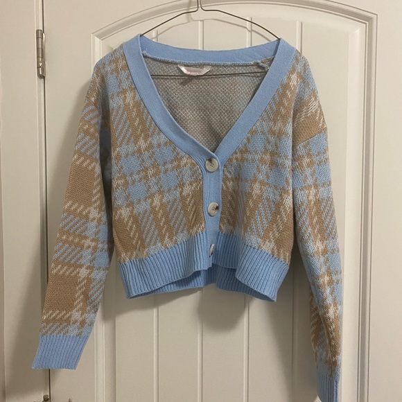 Plaid blue cropped cardigan - Picture 1 of 1